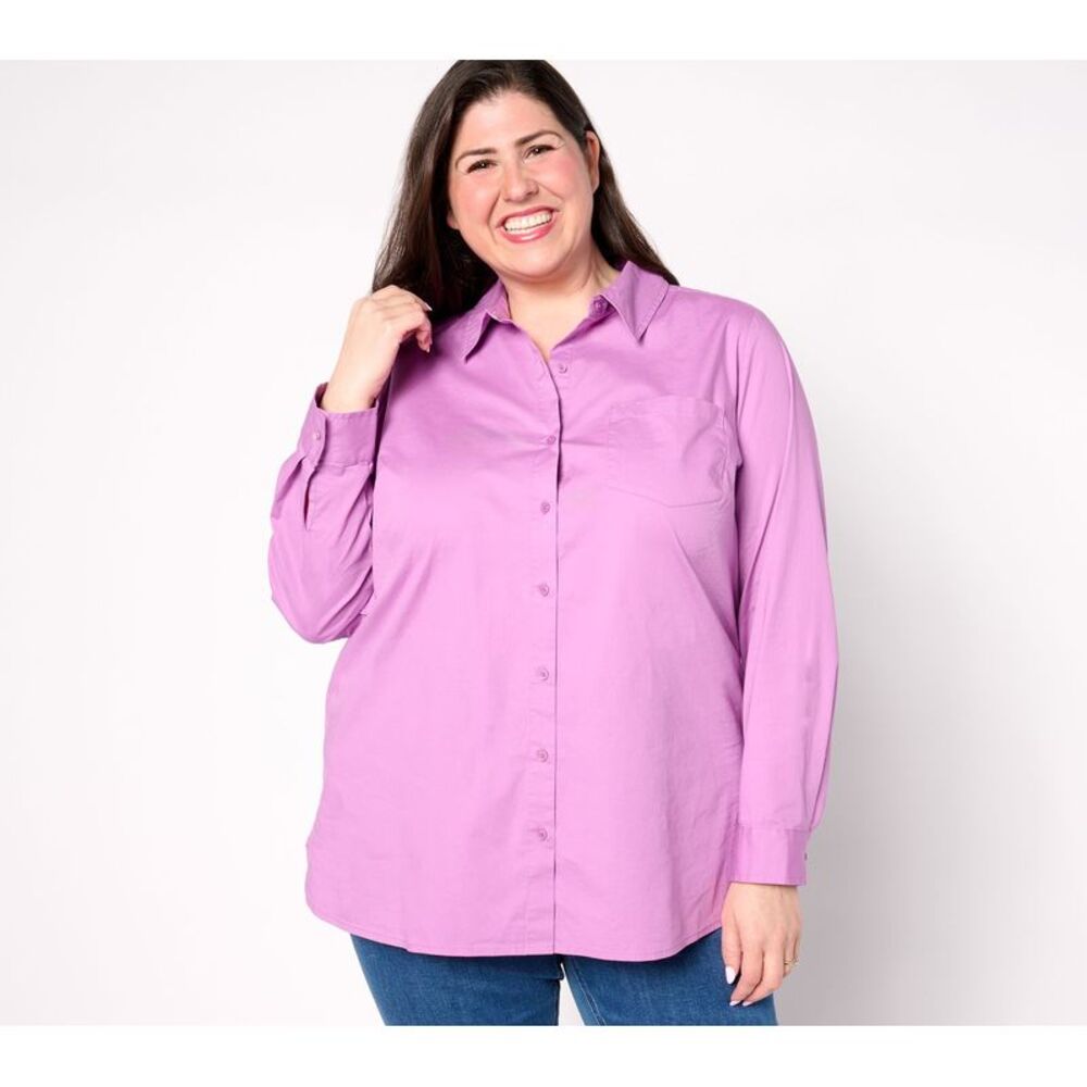 Summersalt Women's Top Sz XL Denim & Co. Adaptive Signature Poplin Pink A657461
